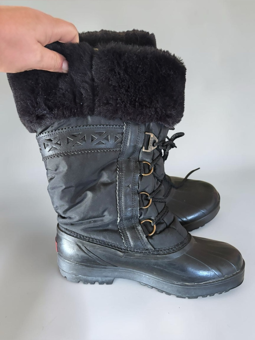 Vintage Sorel Women's Size 8 Black Winter Boots Made in Canada Faux Fur